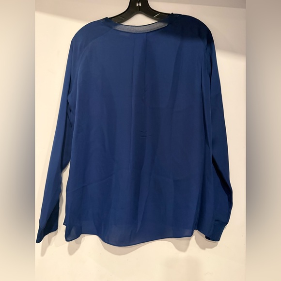 Vince Blue Silk Ribbed Trim Blouse Size L - Picture 3 of 5